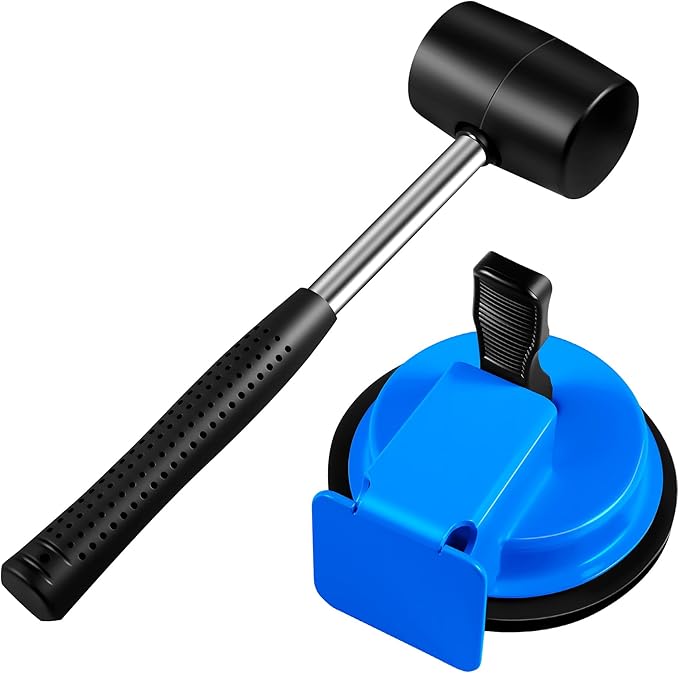 Floor Gap Fixer Tool with Rubber Mallet, Iron Body & Strong Suction Cup, Includes 5 Sticky Pads for Laminate, Vinyl, Wood & Tile Flooring Installation and Repair