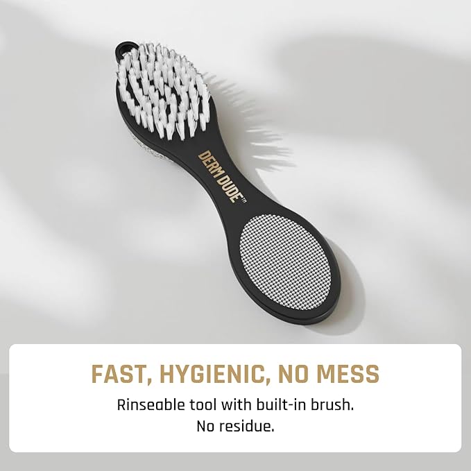 Derm Dude 4-in-1 Foot Scrubber & Heel Repair Tool | Foot File Callus Remover for Feet | Pedicure Tool with Metal File, Pumice Stone, Emery Board & Cleaning Brush to Soften & Smooth Rough, Dry Feet