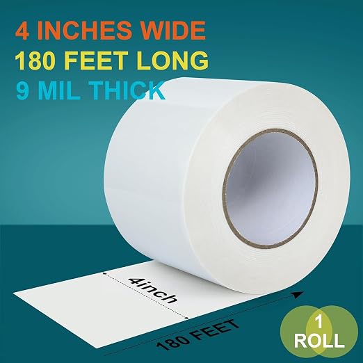 Golden Fox Vapor Barrier Tape, 2 Pack 4'' x 180' Roll, 9 Mil White Polyethylene Moisture and Vapor Barrier Seam Tape for Crawl Spaces, Marine Use, Insulation Tape, Underlayment & More, Waterproofing