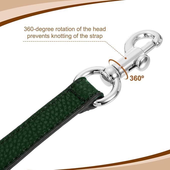 uxcell 25.59 Inch PU Leather Short Bag Strap with Clasp, Purse Handles Handbags Replacement Straps for Clutch Bag Underarm Bags, Dark Green, Silver Buckle