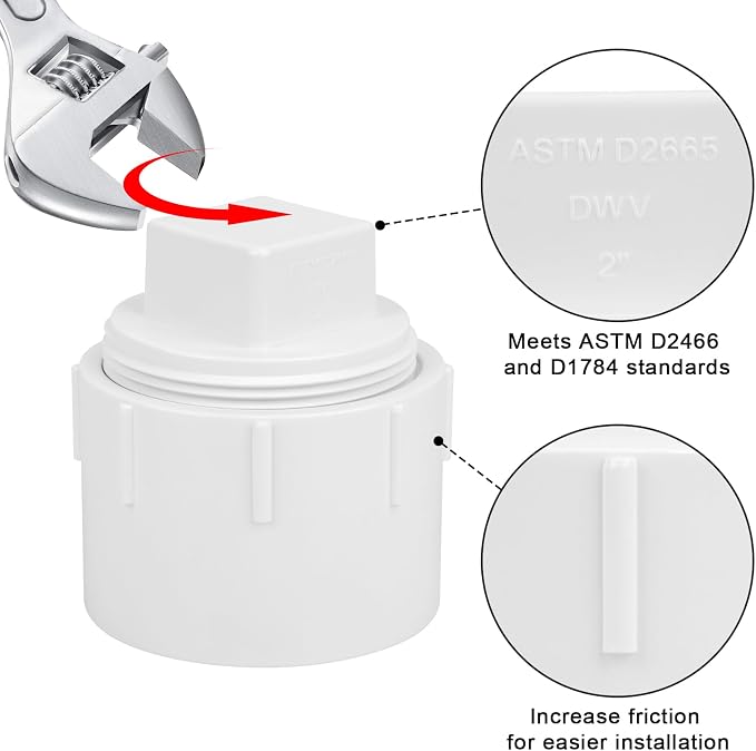 4Pack 2" PVC DWV Female Adapter with Plug Pipe Fitting SCH40 2" PVC DWV Flush Female Sewer Cleanout Cap Cover for pipe, Drainage Piping System, RV