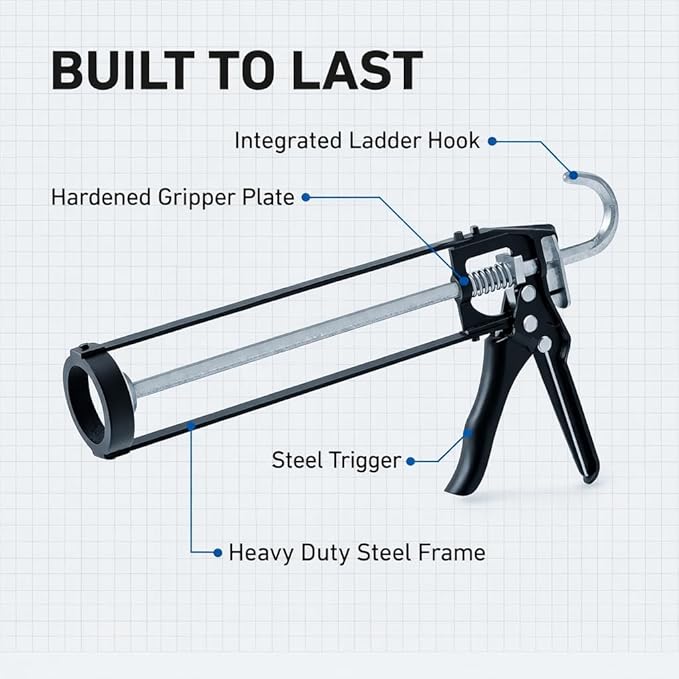 107 Series Manual Caulking Gun -10 oz Cartridge Dispenser, 7:1 Thrust Ratio, Lightweight 1.20 lbs No Drip Hand Operated Sealant & Adhesive Applicator - Professional Contractors DIY Projects
