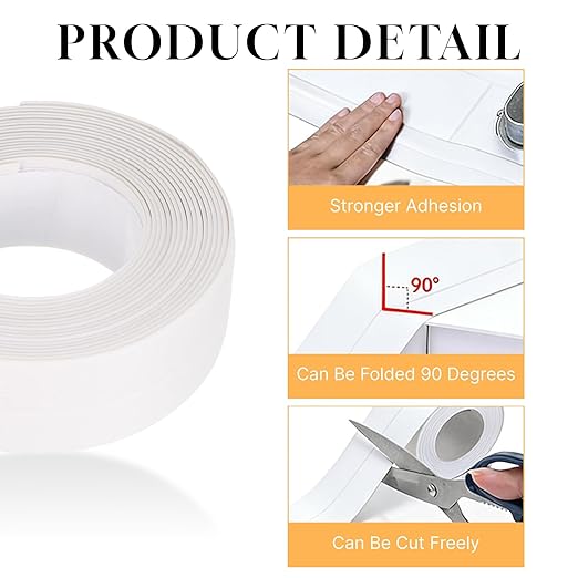 White Caulk Tape Waterproof Self Adhesive, Peel & Stick Sealant Strip for Toilet, Bathtub, Shower & Floor Tile