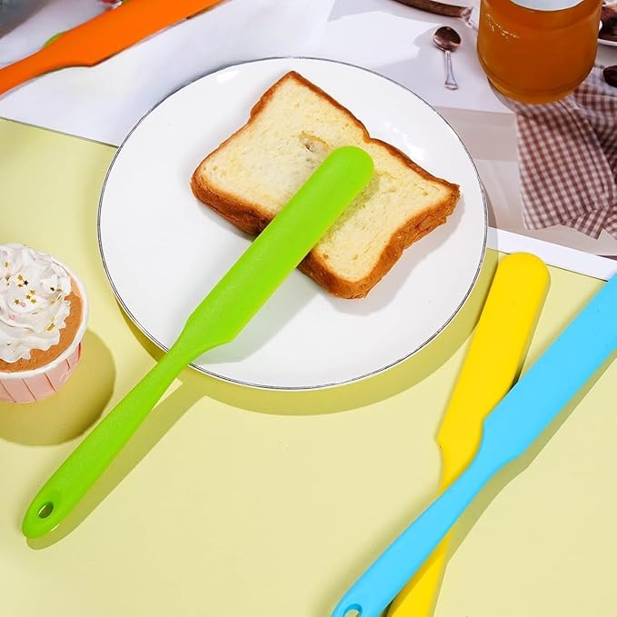 5 Pcs Silicone Jar Spatulas,Jar Scraper with Long Handle,Non-stick Heat Resistant Jam Spreader Cake Cream Butter Spatulas for Butter Cake Cream Icing Cooking Kitchen Baking(5 Colors)