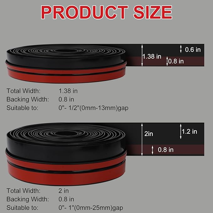 T-Shaped Silicone Seal Strip for Door & Windows, 20Ft Weatherproof Draft Stopper, Gap Seal for Door Sides (Black)