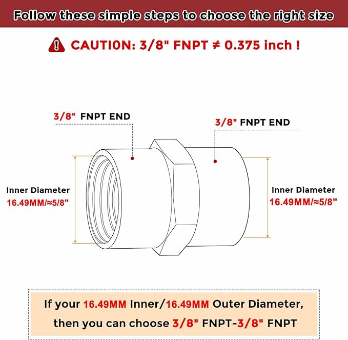 Packs of 2, 3/8" NPT FeMale to 3/8" NPT FeMale Solid Brass Pipe Fitting Coupler W/Sealing Tape, Brass Coupling Hose Fittings Adapter for Pipe Leak Repair, Tool Extensions