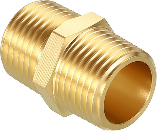 Pack of 1, 1/2" Male NPT to 1/2" Male NPT Solid Brass Hex Nipple Hose Connectors, Male Pipe Adapter for Pipe Leak Repair, Bathroom Remodeling, Tool Extensions, Compression