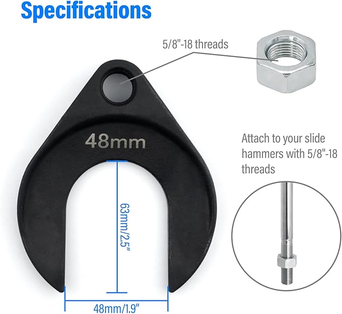 48mm Inner CV Axle Removal Tool with Nut - Front Wheel Drive Vehicles Axle Pulley Attachment For Slide Hammer with 5/8"-18 Threads - CV Joint Puller Fork Adapter Removing Tool Fix Damaged CV Joints