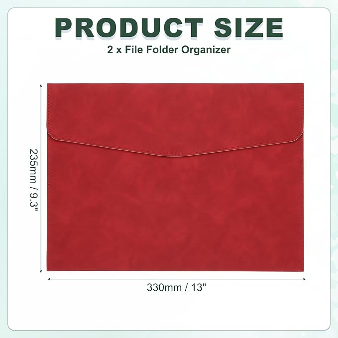 PATIKIL PU Leather A4 File Folder, 2Pcs Document Holder Filing Organizer Portfolio Envelope Folder Case with Snap Closure for Letter Receipt, Red