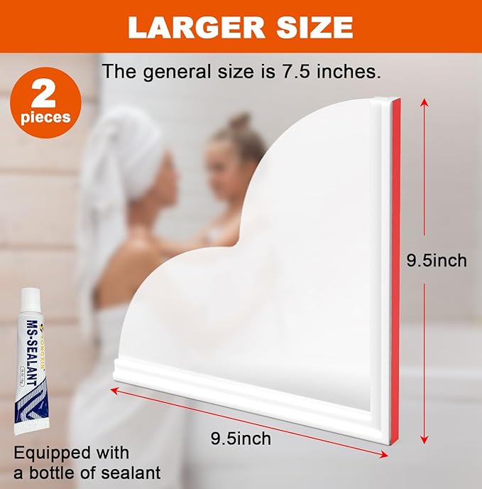 Seamless Shower Corner Water Guard, Large Size Tub Shower Water Guard, Shower Splash Guards,Bathtub Splash Guard Self-Adhesive Tub Guards to Keep Water in Tub (2pcs)