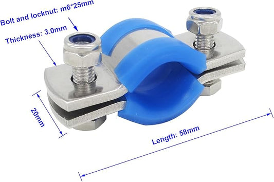 Stainless Steel Heavy Duty Flat Band Pipe Clamp with Rubber Cushion, Multipurpose Rigid Hose Clamp Bracket ID 19mm (1/2"), Pack of 4