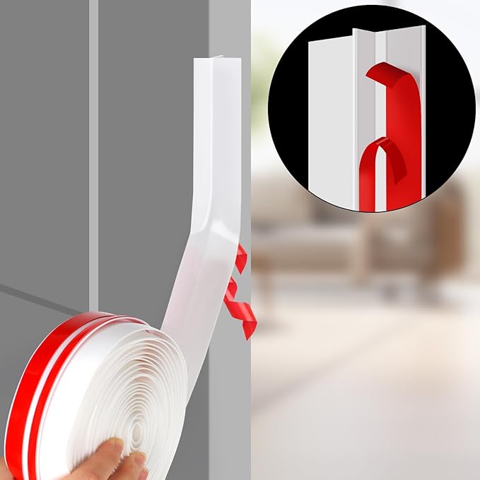 T-Shaped Silicone Seal Strip for Door & Windows, 20Ft Weatherproof Draft Stopper, Gap Seal for Door Sides (White)
