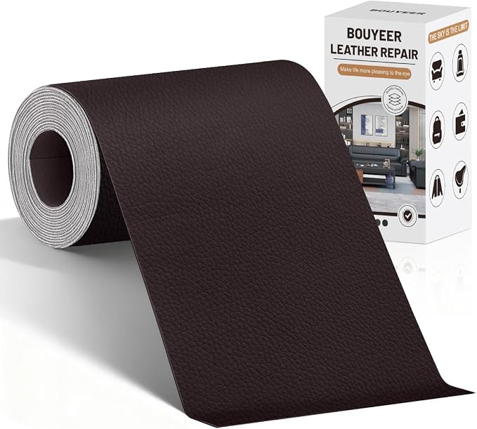 BOUYEER Leather Repair Patch Tape Kit,Self Adhesive Leather Repair for Sofa，Car Seat,Office Chair,Furniture,Jacket,Waterproof Strong Adhesive Vinyl Repair Kit. 4 in x 79 in,Coffee