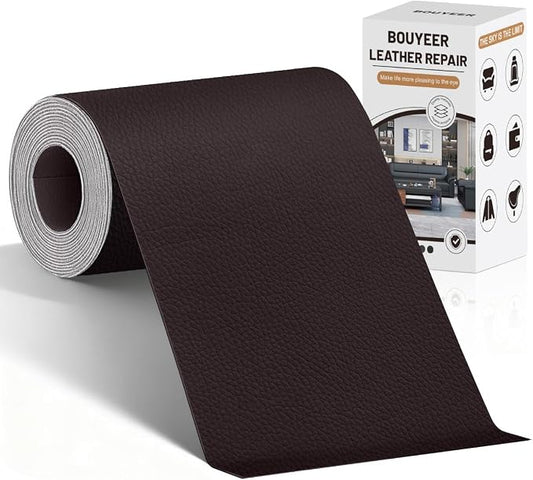 BOUYEER Leather Repair Patch Tape Kit,Self Adhesive Leather Repair for Sofa，Car Seat,Office Chair,Furniture,Jacket,Waterproof Strong Adhesive Vinyl Repair Kit. 4 in x 79 in,Coffee