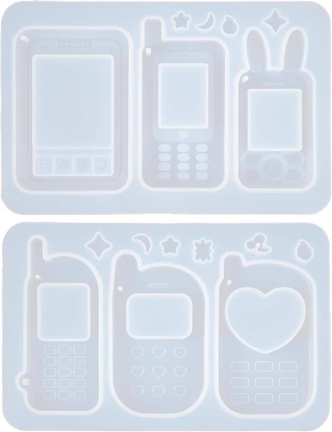 FUNSHOWCASE Resin Shaker Molds Set Mobile Phones Keychain Charm Pack of 8 Silicone Trays Seal Films Precision Tip Applicator Bottle Kit Bundle