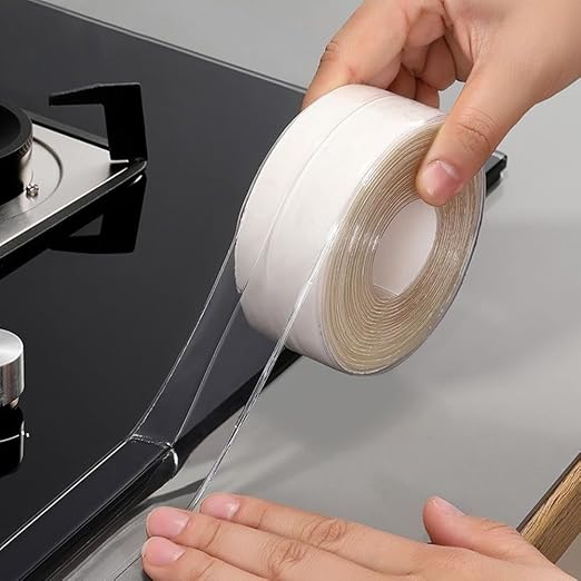 Clear Caulk Tape Self Adhesive, DIY Home Improvement Decor Bathroom & Kitchen Waterproof Caulking Tape for Sinks Tubs Showers Counters Back Splash Wall Contact Paper Peel & Stick Easy Installation