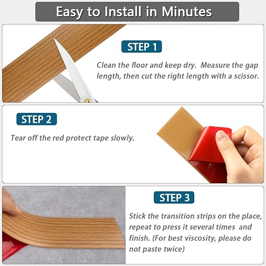Floor Transition Strip 2" Self Adhesive Flat Vinyl Flooring Transitions Strip with Strong Backing (5cm, 20FT, Brown Wood Grain)