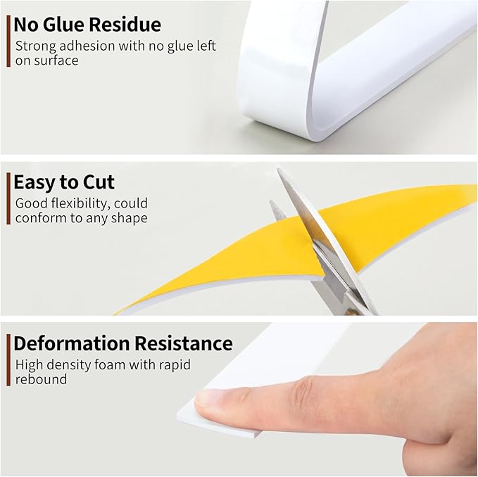Yotache White Foam Seal Strips Tape 1" X1/8", High Density Closed Cell Foam Weather Stripping for Doors and Windows Insulation, Total 33 Feet Long (2 X 16.5 Ft Each)