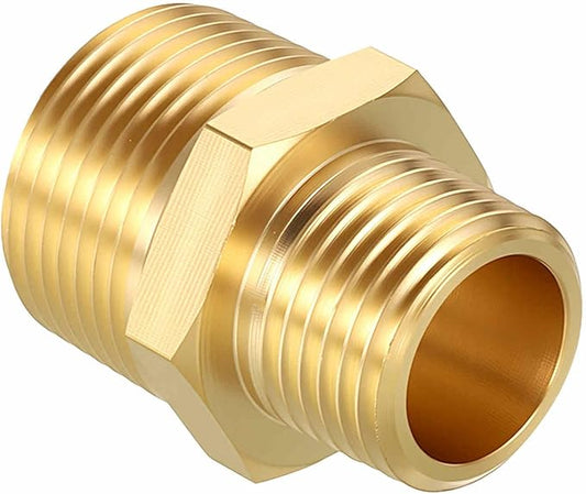 Pack of 1, 3/4" Male NPT to 1/2" Male NPT Solid Brass Hex Nipple Hose Connectors, Male Pipe Adapter for Pipe Leak Repair, Bathroom Remodeling, Tool Extensions, Compression