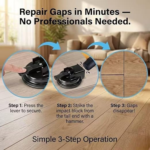 Floor Gap Fixer Tool with Strong Suction Cup, Heavy-Duty Metal Flooring Repair Tool for Laminate Hardwood Tile, Plank Grabber with Reusable Nano Adhesive Pad for Gap Closing & Floorboard Adjustment