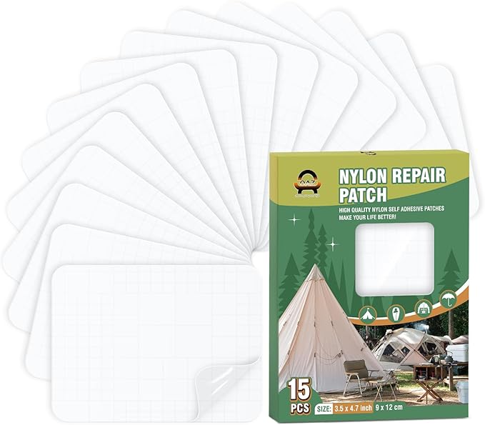 OAZ 15 Pieces 3.5 x 4.7 inch Clear Tent Repair Patches Waterproof Tape Self-Adhesive Fabric Repair Tape Lightweight Outdoor Gear Patch Kit for Down Jacket Clothing Rv Awning (Clear)