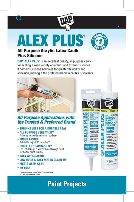 DAP Acrylic Latex Caulk with Silicone, White | Alex Plus | 10.1oz | Pack of 2