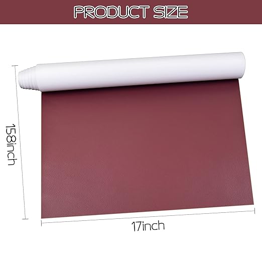 Leather Repair Patch, Self-Adhesive Leather Repair Tape, Large Reupholster Leather Patches for Furniture Couch Chairs Car Seat (Dark Red, 17x158 inch)