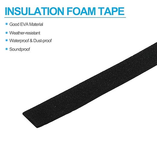 PATIKIL 3/8" W x 5/64" T x 16.4Ft EVA Single Sided Foam Tape, 2Pcs Multipurpose Sealing Strip, Waterproof Weather Stripping With Adhesive for Door, Black