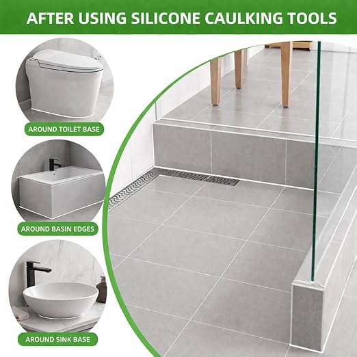 5-in-1 Caulk Remover Tool - Silicone Caulking Tool Kit and Caulk Smoothing Tool for Bathroom, Kitchen, Sink, Tile and Window Repair (Green)