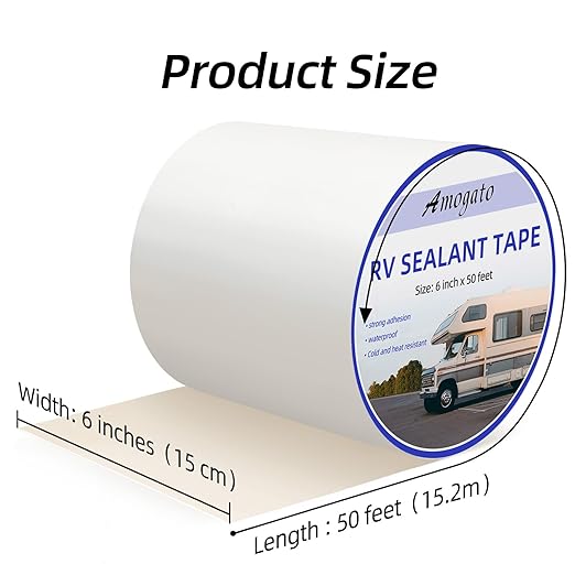 6" x 50' RV Roof Sealant Tape – White Butyl Waterproof Tape for Awning, Skylights & Roof Leak Repair, UV-Resistant, Leaves No Residue