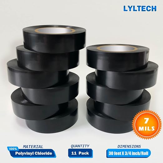 LYLTECH Black Vinyl Electrical Tape 8 Rolls 7mil 3/4in x 30ft | Waterproof strong adhesive durable easy wrap insulation tape, high temperature resistant for general electric wiring use