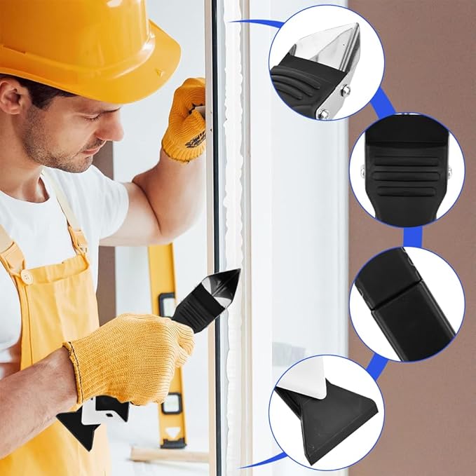10Pcs Silicone Caulking Tool, 3 in 1 Caulk Remover Tool with Replaceable Pads Glass Glue Angle Scraper, Grout Removal Tools for Kitchen Bathroom Tile Window Sink Joints