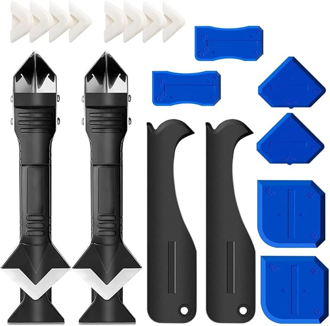 Silicone Caulking Tool, 3 in 1 Silicone Remover Multi Tool, Glazing Compound Finishing Tool, Caulk Remover Tool, for Bathroom,Kitchen,Floor,Window,Sink Joint,Frames Seal(2 sets)