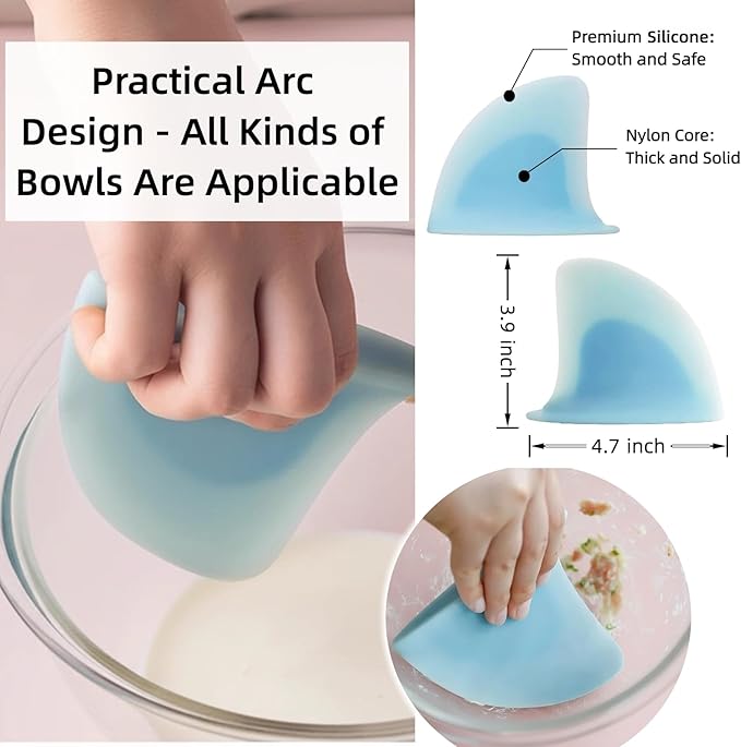 Silicone "Shark Fin" Bowl Scraper & Spatula, Design Award-winning Dough Scraper with Ergonomic Nonslip Handle and Curved Edge, Multifunction Tool for Baking, Cooking and Cleaning, 4.7*0.8*3.9in