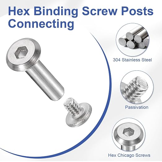 PATIKIL M6x6mm Hex Chicago Screws 8x10mm, 20Pcs 304 Stainless Steel Metric Hex Drive Socket Cap Binding Post Screw Posts for Scrapbook Leather Belt Album Furniture Repair, Silver