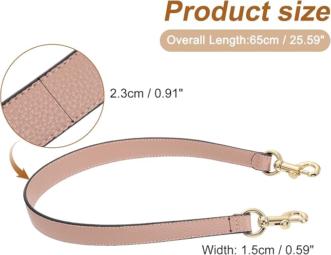 uxcell 25.59 Inch PU Leather Short Bag Strap with Clasp, Purse Handles Handbags Replacement Straps for Clutch Bag Underarm Bags, Pink, Gold Buckle