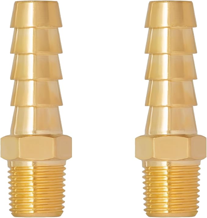 SUNGATOR Hose Barb Fittings 5/16 Inch Barb × 1/8 Inch NPT, Brass Air Hose Fittings, 5/16" to 1/8" NPT Male Air Line Repair Connector Kit, Brass Male Thread Pipe Adapter (2 Pack)