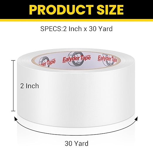 Professional Heavy-Duty Duct Tape 2 Inches x 30 Yards, Waterproof Cloth Gaffer Tape for Indoor/Outdoor Use, Repairs, Bundling, Sealing & DIY, 1 Roll - White