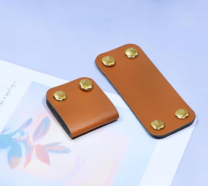 ONLYKXY Brown PU Leather Handmade Tag with Rivet Button for Knits,Rectangle Universal Blank Label Cute Repair Patch Soft Crochet Tape with Holes for DIY Clothing,Sewing Stamping,Keychain (10)