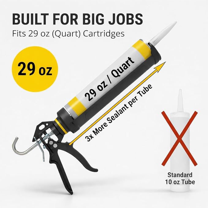 112 Series Manual Caulking Gun - 29 oz Cartridge Dispenser, 12:1Thrust Ratio, Lightweight 2.35 lbs No Drip Hand Operated Sealant & Adhesive Applicator - Professional Contractors DIY Projects