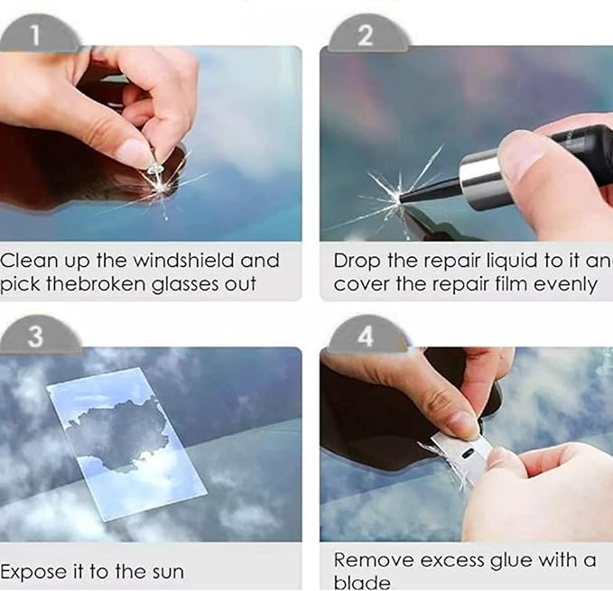 Windshield Repair Kit, 2 Pcs Car Glass Repair Kit Quick Fix for Chips & Cracks, Windshield Crack Repair Kit,Cracks Gone Glass Kit, Automotive Windscreen Tool, Nano Fluid Filler