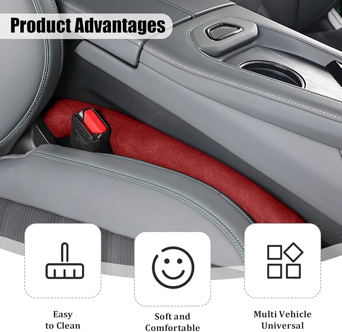 2PCS Car Seat Gap Filler, 2PCS Leather Between Chair Console Gap Plug to Impede ltems from Dropping, Automotive Interior Seat Seam Guard Stopper, Universal for Sedan RV Truck (Red)