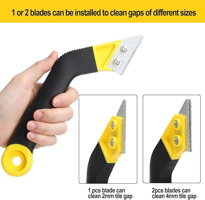 Grout Removal Tool, Angled Design Grout Hand Saw, Tile Grout Saw with 6 Pieces Extra Replacement Blades for Tile Cleaning
