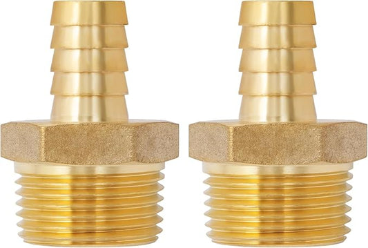 SUNGATOR Hose Barb Fittings 5/8 Inch Barb × 1 Inch NPT, Brass Air Hose Fittings, 5/8" to 1" NPT Male Air Line Repair Connector Kit, Brass Male Thread Pipe Adapter (2 Pack)