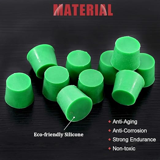 Hilitchi Silicone Rubber Plug Kit Tapered Stopper Silicone Plugs for Powder Coating Painting Anodizing Plating Vacuum Test Plugging Hydraulic Fuel and Oil Lines (Large Green-10 Pcs, 1 1/16”×1 1/4”)