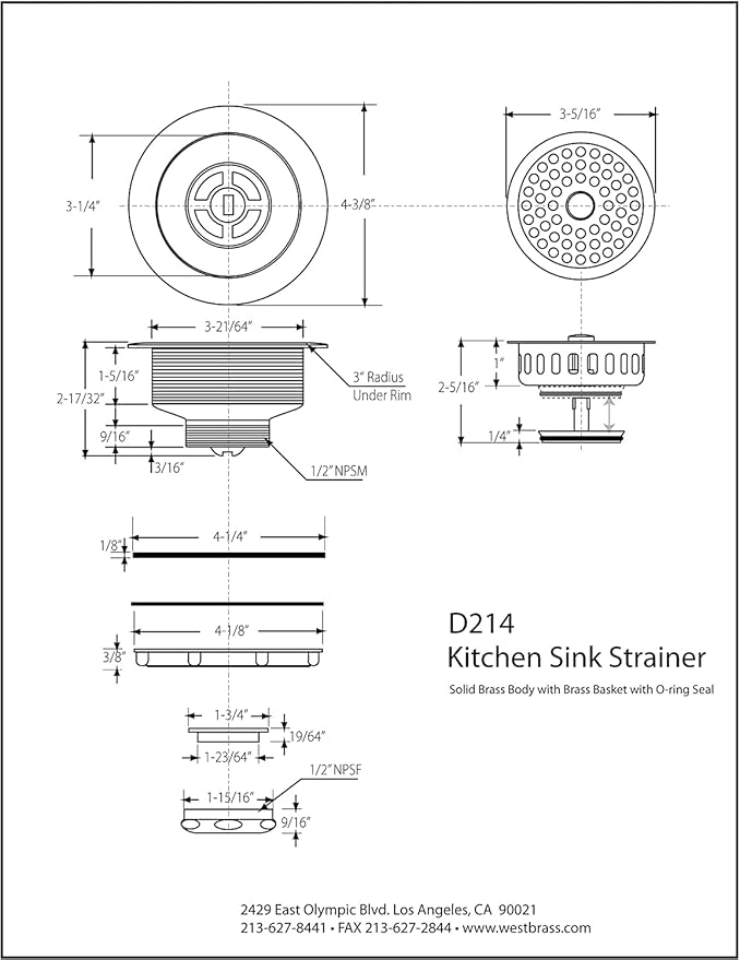 Westbrass D214-12A 3-1/2" Post Style Large Kitchen Sink Basket Strainer, Antique Bronze