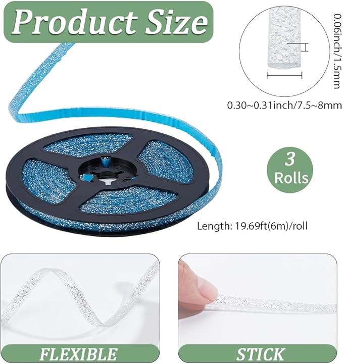 GORGECRAFT 3Pcs 6m Caulk Strip 8mm Self Adhesive Silver Waterproof Caulking Strip Peel and Stick Tape Roll Bathroom Corner Ceramic Tile Caulking Gap Tape for Shower Bathtub Bathroom Toilet