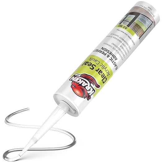 Kraken Bond Clear Seal Latex Caulk – (1x10.5 fl.oz.) Extrudes White - Dries Clear, Low VOC, Paintable, Kitchen & Bath, Interior/Exterior Window Caulking Sealant, for Wood, Brick, Concrete - 1 Pack