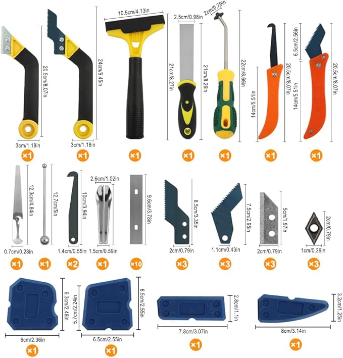 43 PCS Grout Removal Tool Kit, Tile & Sealant Remover Set with Grout Saw, Scrapers, Blades & Caulk Tools for Bathroom, Showers, Ideal for Tile Gap Cleaning and Repair