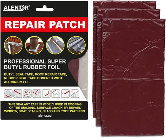 Alenor Burgundy Butyl All Weather Repair Patch 4"x6" Waterproof Sealing Patch Roof Leak Indoor Outdoor PVC Pipe Repair HVAC Vent Air Conditioner Window Seal Unit Rain Gutters Flashing Auto & Boats RV